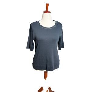 Chico's caviar elbow length sleeve black t-shirt top silver neck edge Sz 1 US M